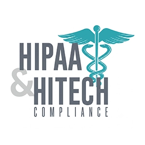 HIPAA and HITECH compliance badge with medical caduceus